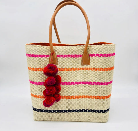 Sisal Basket Bag with Waterfall Pompoms