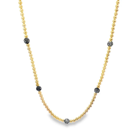 Gold Filled and Pave CZ Layered Beaded Necklace - clear pave