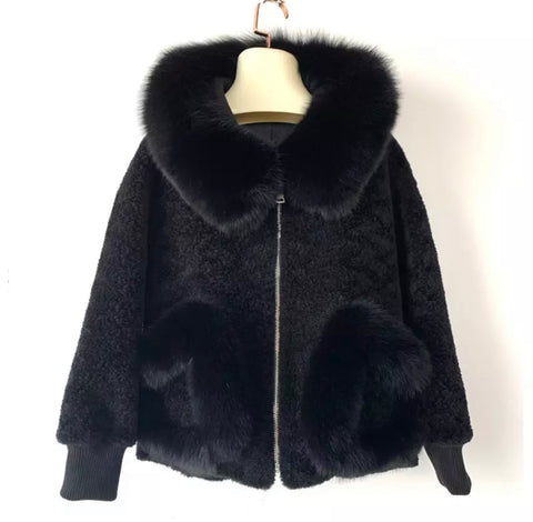 Black coat - fur hood and pockets