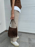 MAJE - fringed suede: Brown