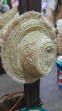 Moroccan Beach Straw Hat with tribal pattern ＆ tread frings