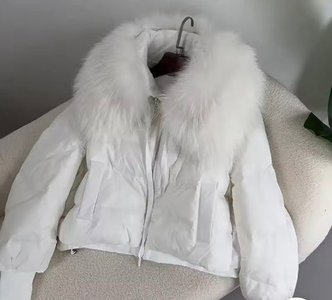 Short down puffer with fur collar - winter white