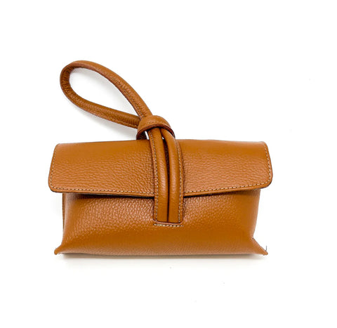 Leather wristlet - camel