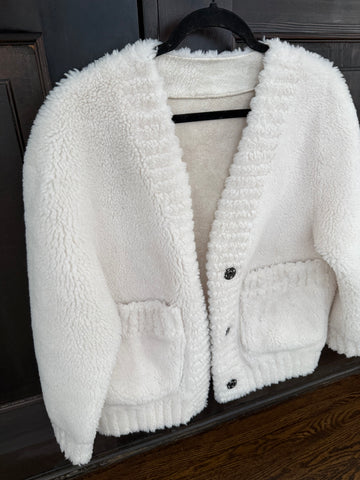 Teddy shearling cardigan- white