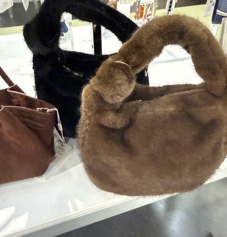 Faux fur clutch with chain strap