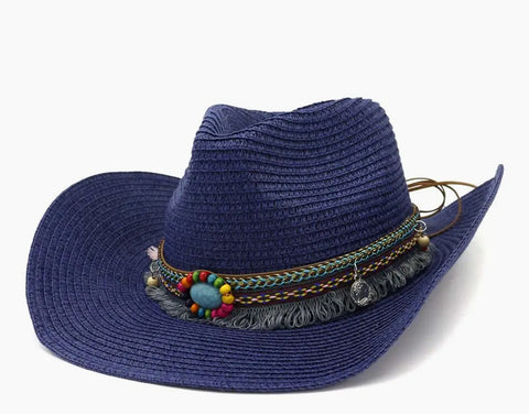 Navy straw hat - charm band detail