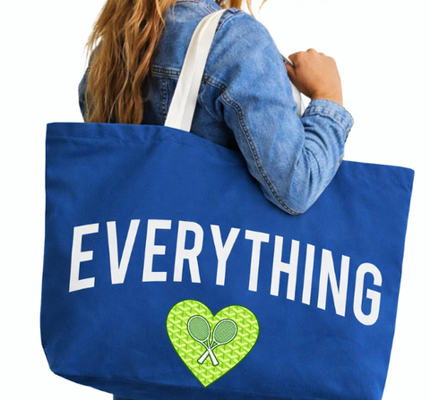 Oversized Blue Love Canvas Tote - Green Heart 