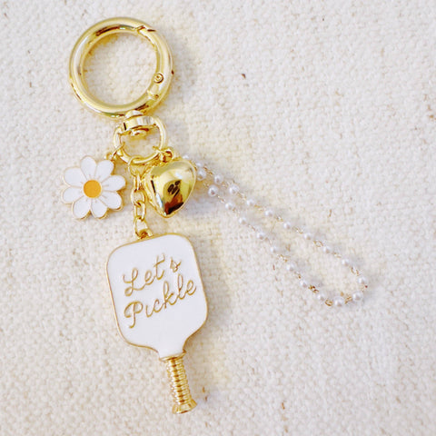 Pickleball Daisy Bag Charm – Sporty Floral Accessory with Paddle and Daisy Charms