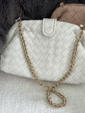 Woven leather chain strap convertible clutch