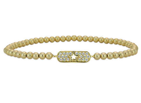 CZ star bar gold filled bead bracelet