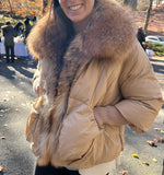 Khaki goose puffer - natural fox fur