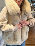 Khaki coat-  Fox Fur hood and pockets