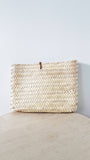 Moroccan straw clutch with leather