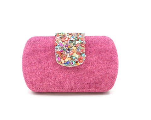 Pink Straw clutch rainbow stone detail