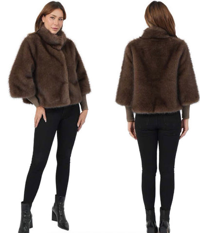 Light Brown faux fur jacket with sweater sleeve