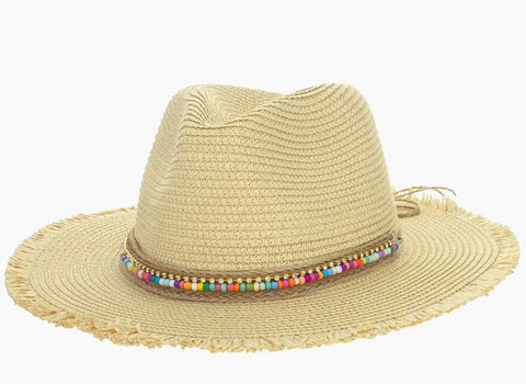 Straw hat rainbow bead detail