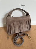 MAJE - fringed suede: Taupe