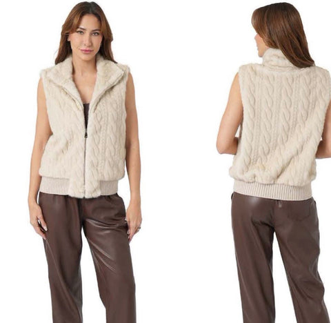 Faux fur cable vest jacket  - beige
