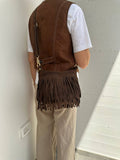 MAJE - fringed suede: Cognac
