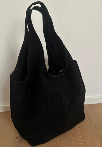Black suede large tote