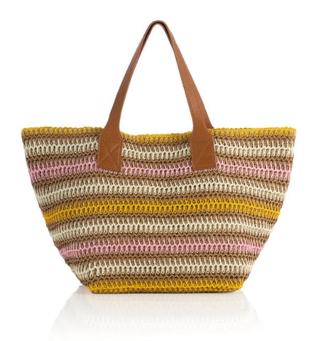 Straw tote - yellow and pink