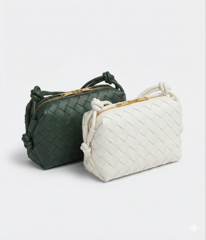 Small leather woven crossbody - square