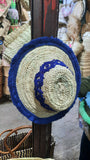 Moroccan Beach Straw Hat with tribal pattern ＆ tread frings