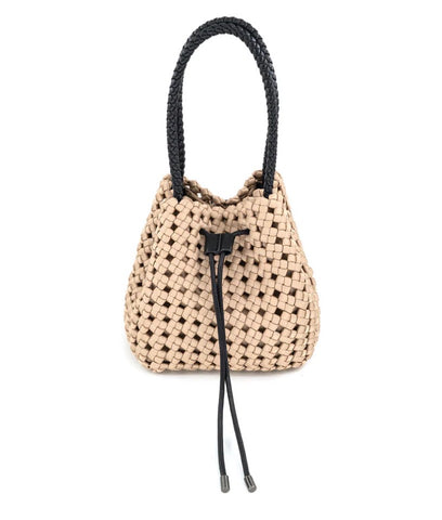 Woven neoprene crossbody bag tan and black