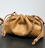 Large cinch leather bag- gold chain strap & leather strap