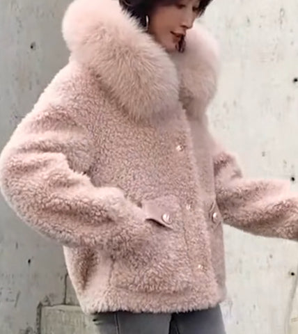 Beige Fur gold button coat