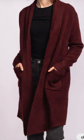 Long knit jacket - burgandy