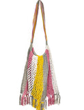 Cotton Fringe Tote - Pink and Yellow