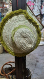 Moroccan Beach Straw Hat with tribal pattern ＆ tread frings