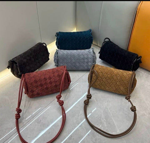 Suede adjustable woven handbag