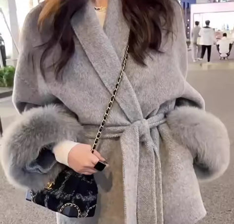 Wool Fox Fur -one size shawl wrap jacket
