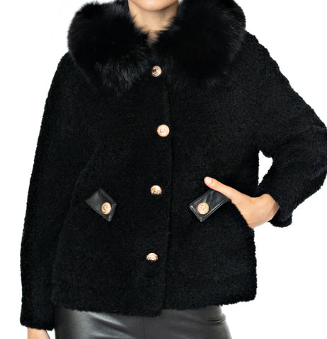 Black fur gold button coat