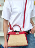 Italian Leather and Rafia Handbag - Made in Italy