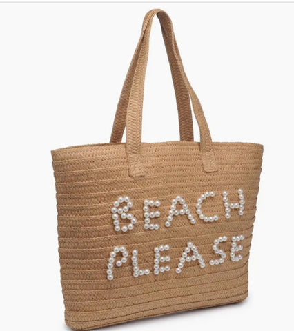 Straw tote - Beach Please pearls