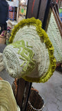 Moroccan Beach Straw Hat with tribal pattern ＆ tread frings