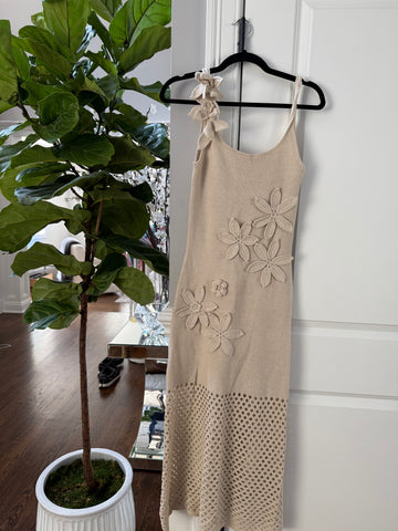 Crochet beige floral dress