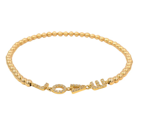 Gold filled bead bracelet- love link letters