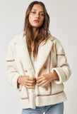 Faux fur vegan leather trim coat