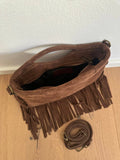 Suede fringe top handle clutch/cossbody bag