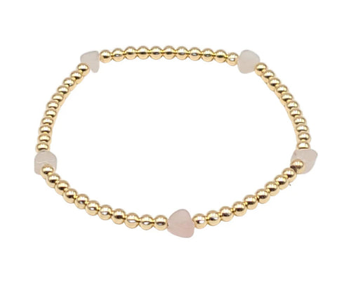 Gold filled bead bracelet- pink agate hearts