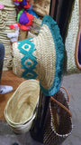Moroccan Beach Straw Hat with tribal pattern ＆ tread frings