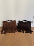 Suede fringe top handle clutch/cossbody bag