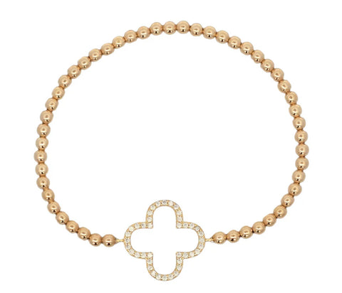 Open clover pave gold filled bead bracelet