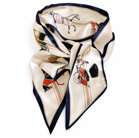 Equestrian Luxe Jumbo Twilly Scarf – Horse & Carriage Print