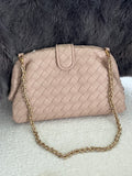 Woven leather chain strap convertible clutch