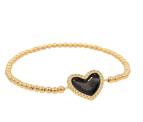 Black pave heart gold filled bracelet